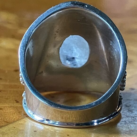 Natural Rainbow Moonstone Sterling Silver Cocktail Ring Size 5 - Picture 5 of 10